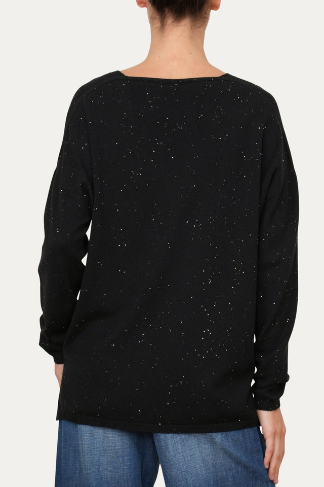 Maglia scollo a v effetto stellato - Nero