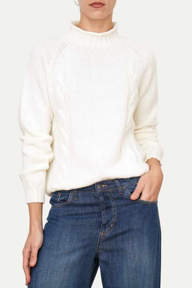 Maglione TRECCE misto cashmere - Panna