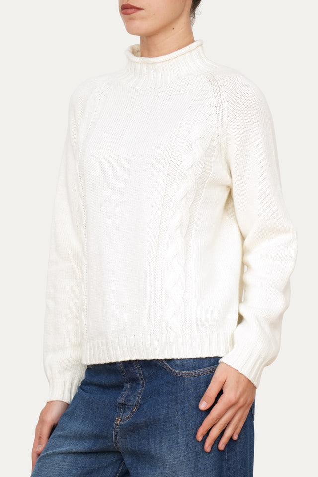Maglione TRECCE misto cashmere - Panna