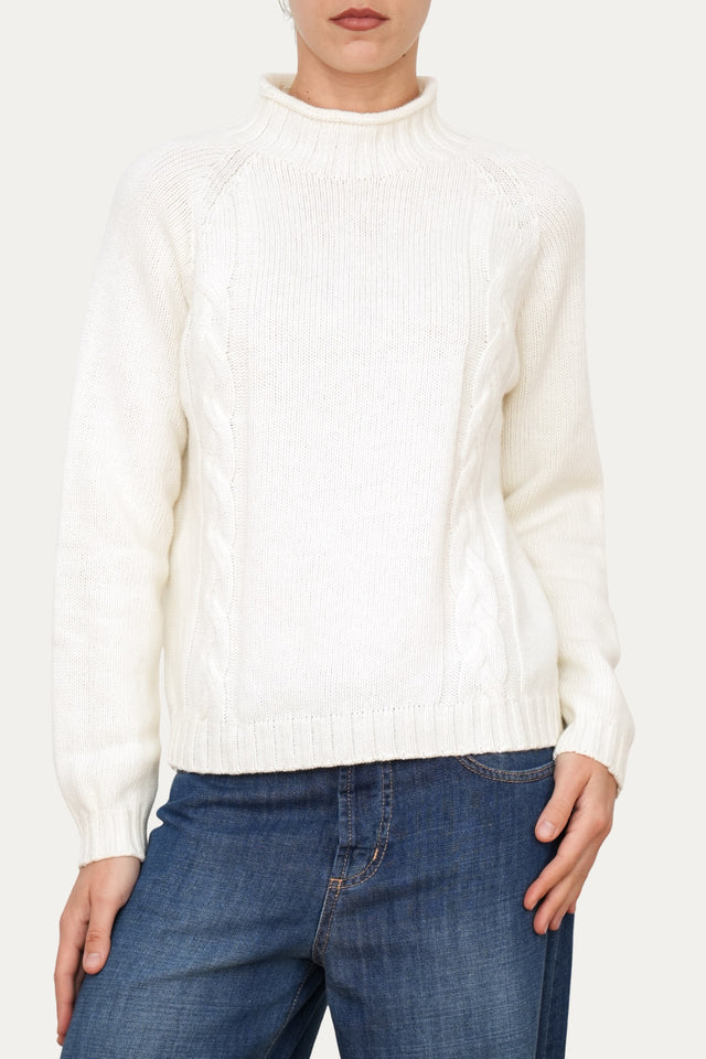 Maglione TRECCE misto cashmere - Panna