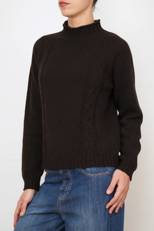 Maglione TRECCE misto cashmere - Caffè