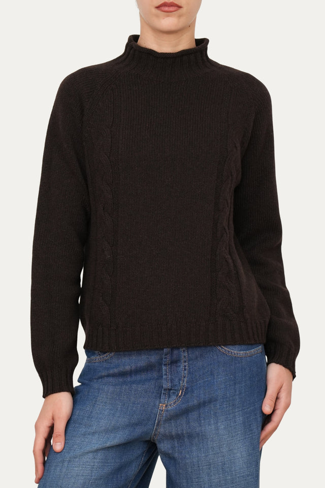 Maglione TRECCE misto cashmere - Caffè