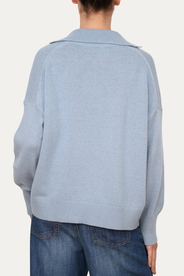 Maglia POLO a costine misto cashmere - Nuvoloso