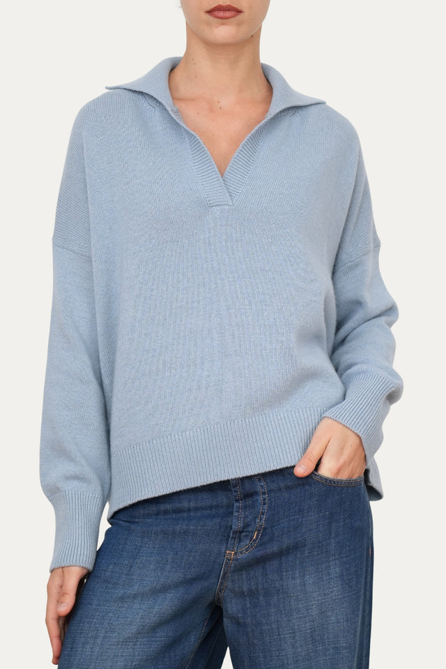 Maglia POLO a costine misto cashmere - Nuvoloso