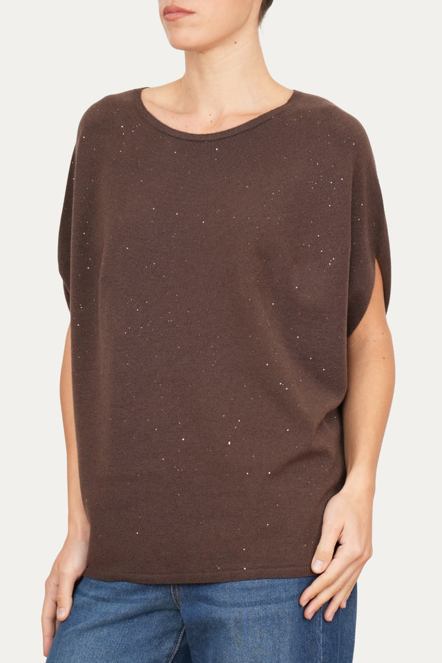 Maglia a manica scesa effetto stellato - Cioccolato