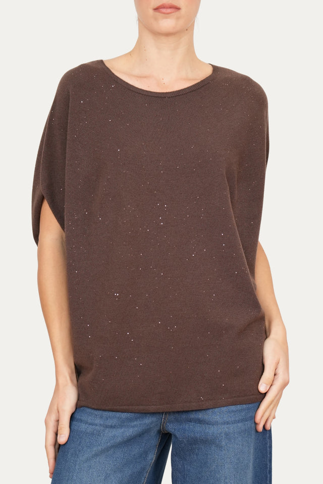 Maglia a manica scesa effetto stellato - Cioccolato