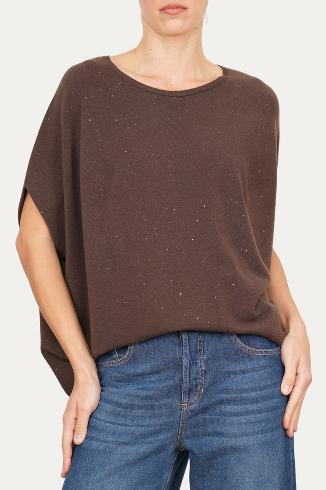 Maglia a manica scesa effetto stellato - Cioccolato