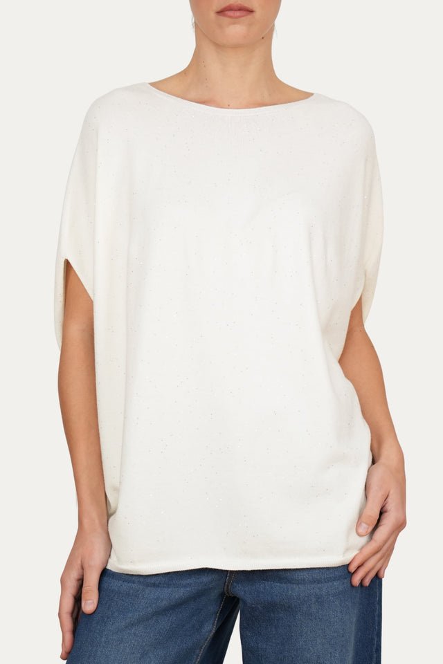 Maglia a manica scesa effetto stellato - Panna