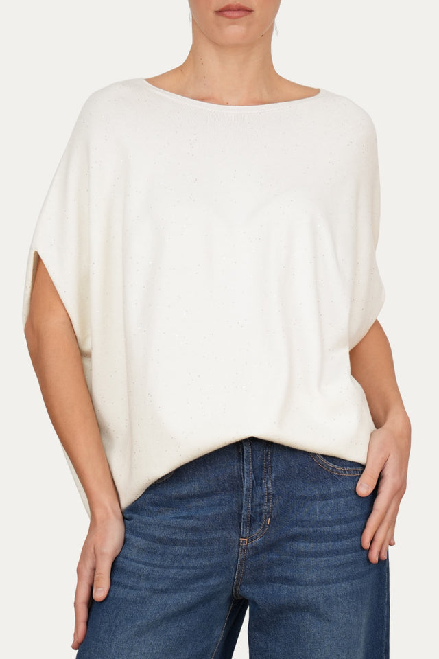 Maglia a manica scesa effetto stellato - Panna