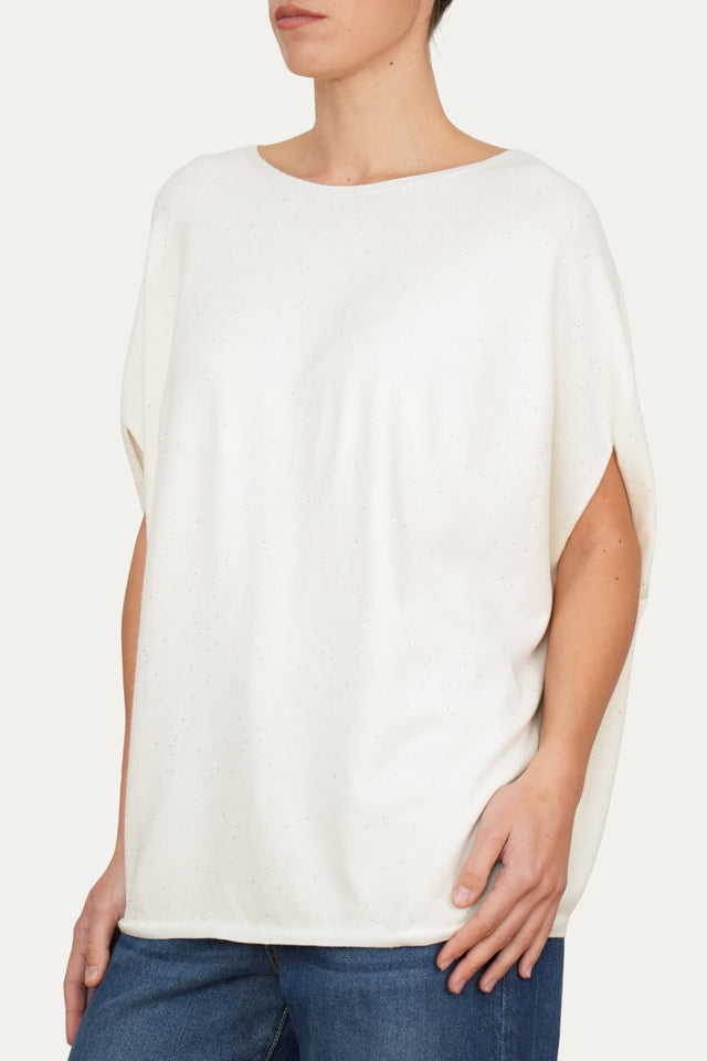 Maglia a manica scesa effetto stellato - Panna