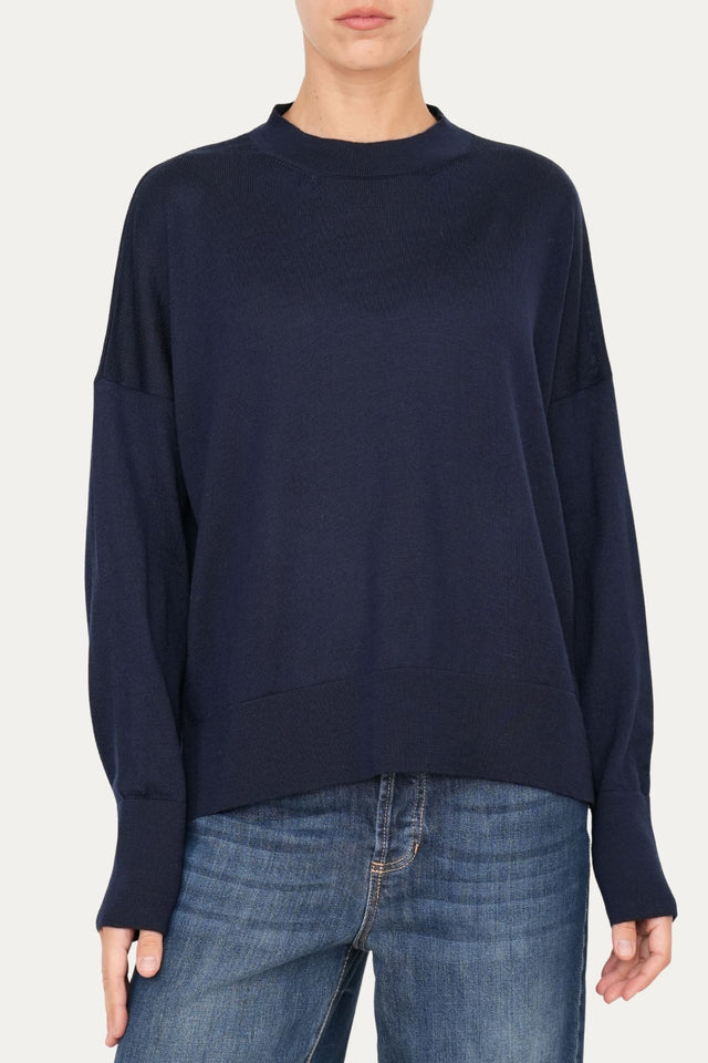 Maglia paricollo in lana merino Zegna Baruffa - Blu Navy