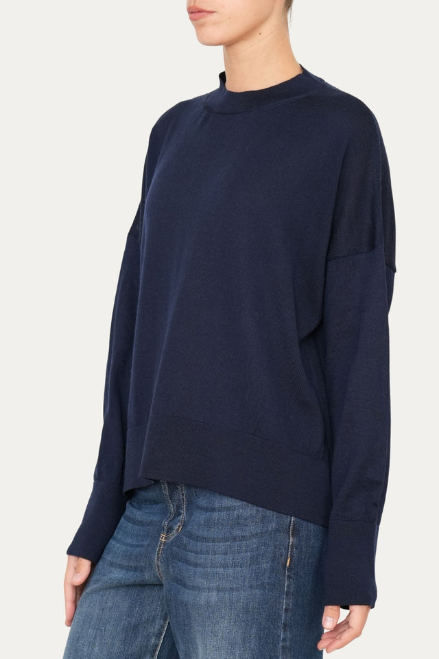 Maglia paricollo in lana merino Zegna Baruffa - Blu Navy