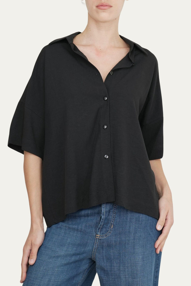 Camicia manica larga viscosa lino - Nero