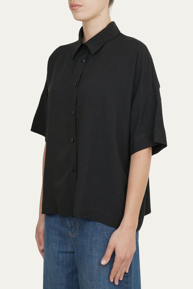 Camicia manica larga viscosa lino - Nero