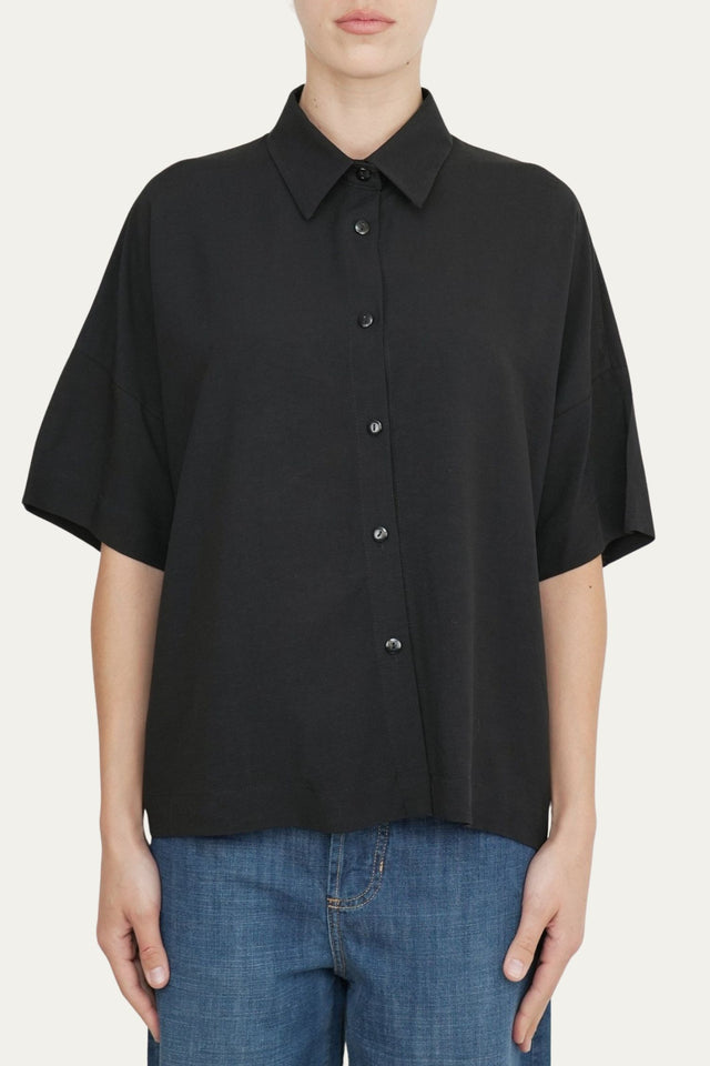 Camicia manica larga viscosa lino - Nero