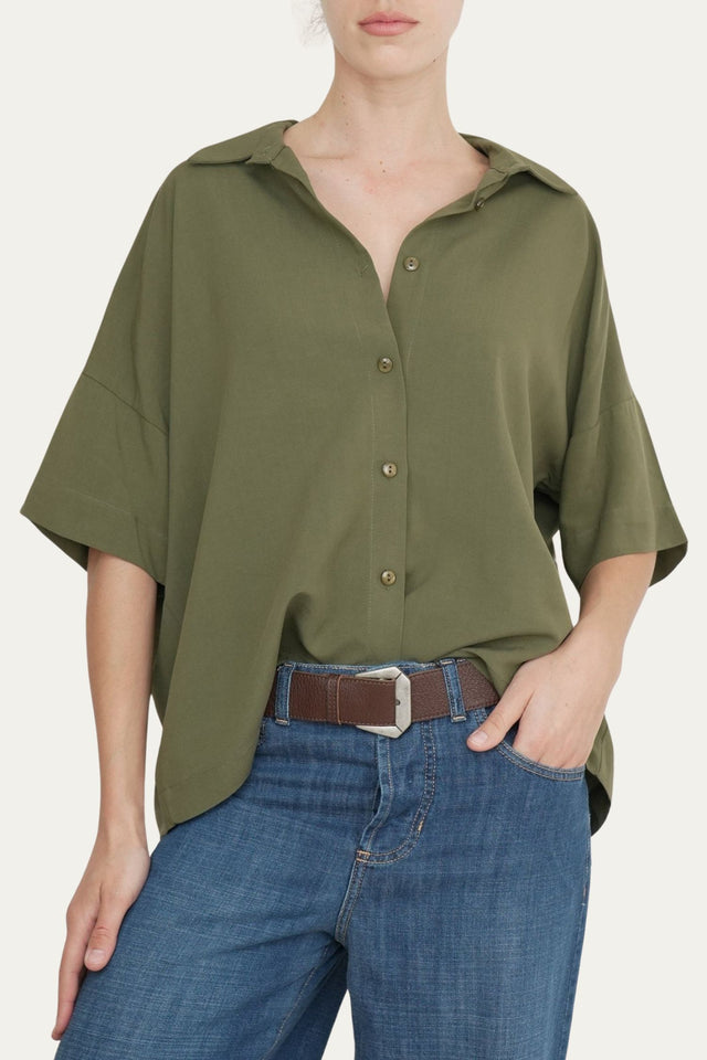 Camicia manica larga viscosa lino - Verde