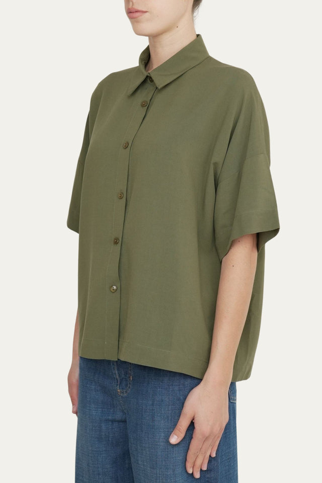 Camicia manica larga viscosa lino - Verde