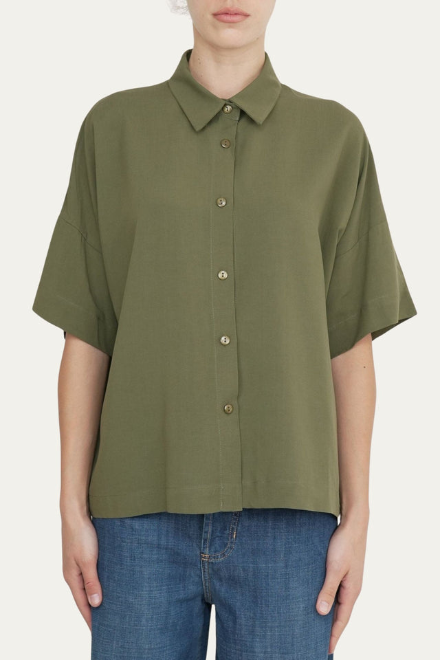 Camicia manica larga viscosa lino - Verde