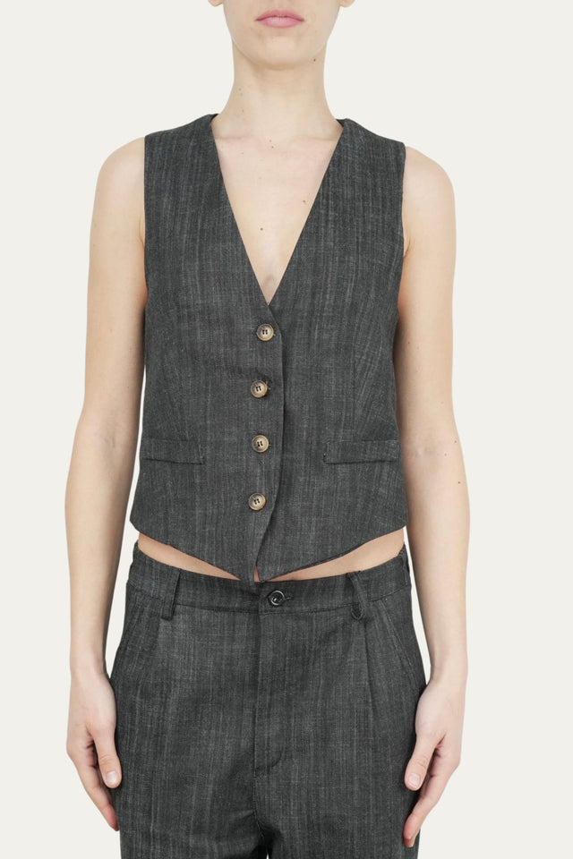 Gilet con bottoni - Denim scuro