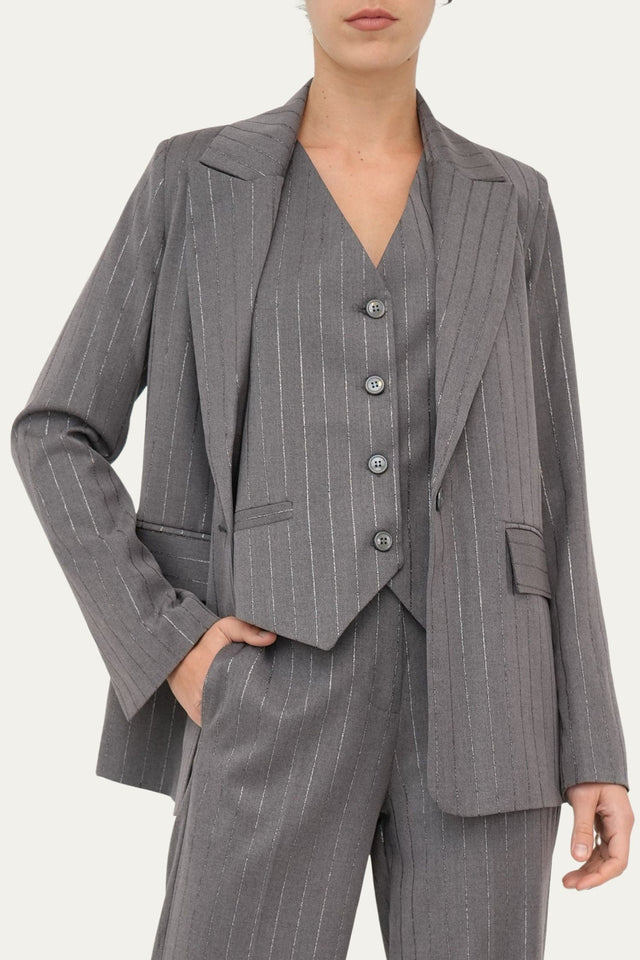 Blazer gessato con lurex - Grigio