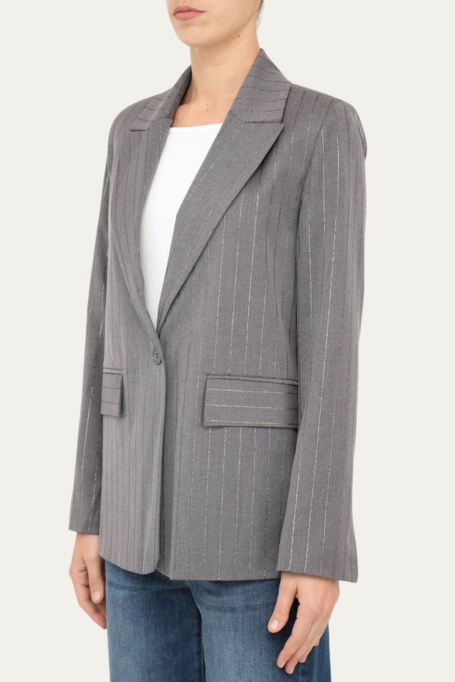 Blazer gessato con lurex - Grigio