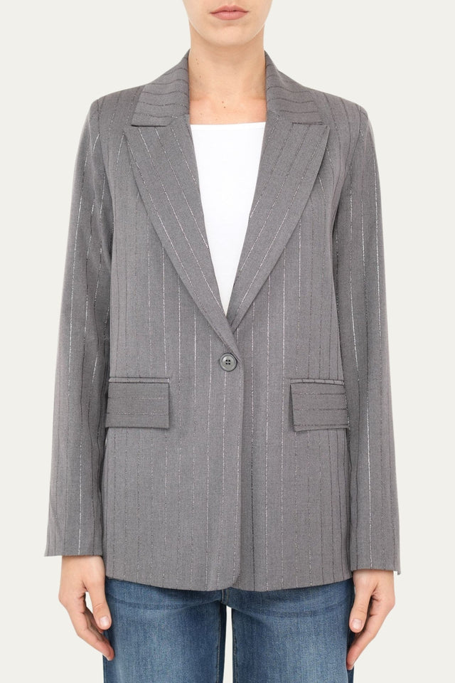 Blazer gessato con lurex - Grigio