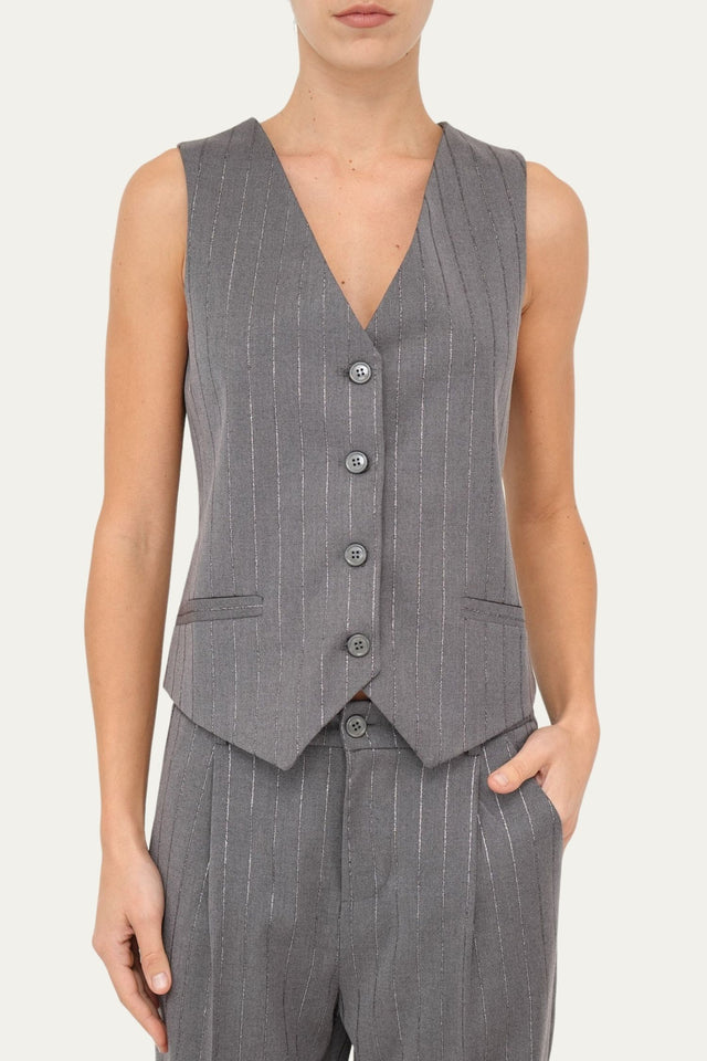 Gilet gessato con lurex - Grigio