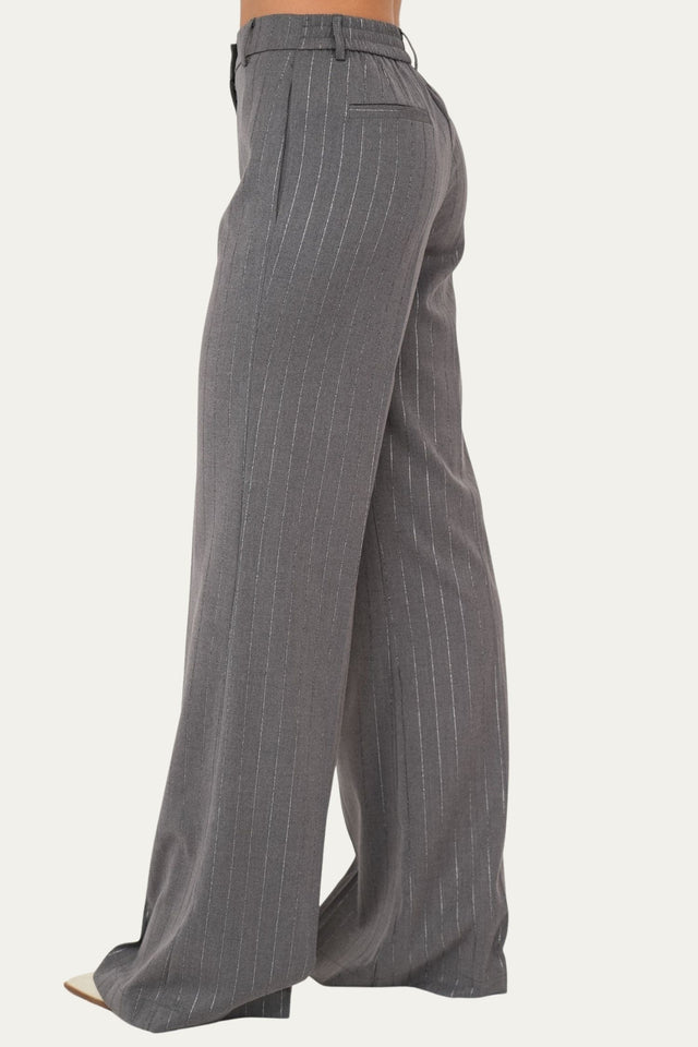 Pantalone palazzo gessato con lurex - Grigio