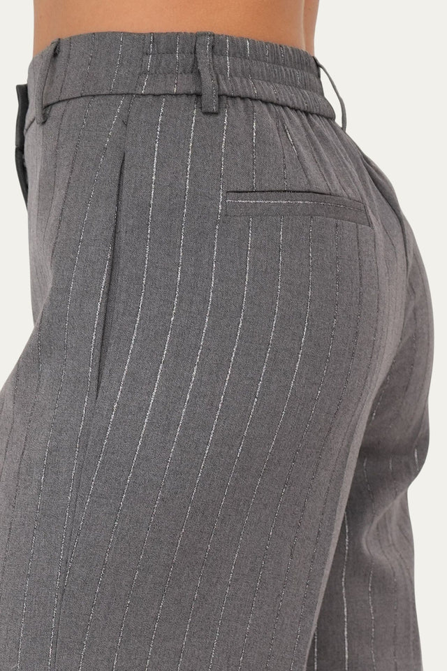 Pantalone palazzo gessato con lurex - Grigio