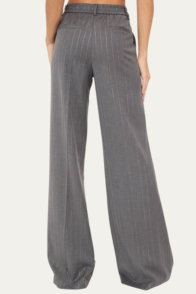 Pantalone palazzo gessato con lurex - Grigio