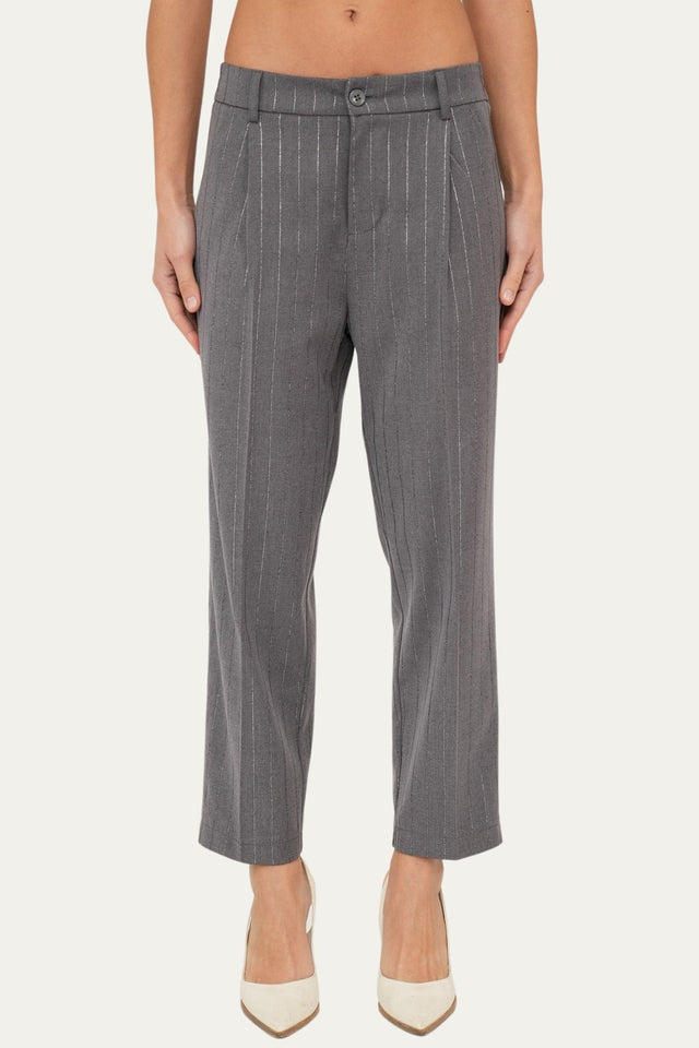 Pantalone boyfriend gessato con lurex - Grigio