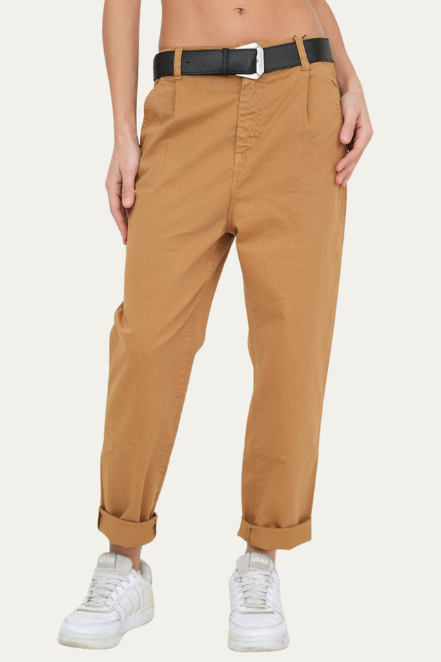 Pantalone boyfriend SALLY cotone gabardina - Camel