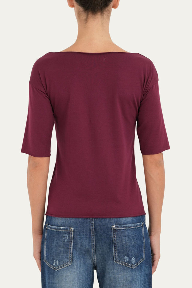T-Shirt manica 3/4 taglio vivo - Vino
