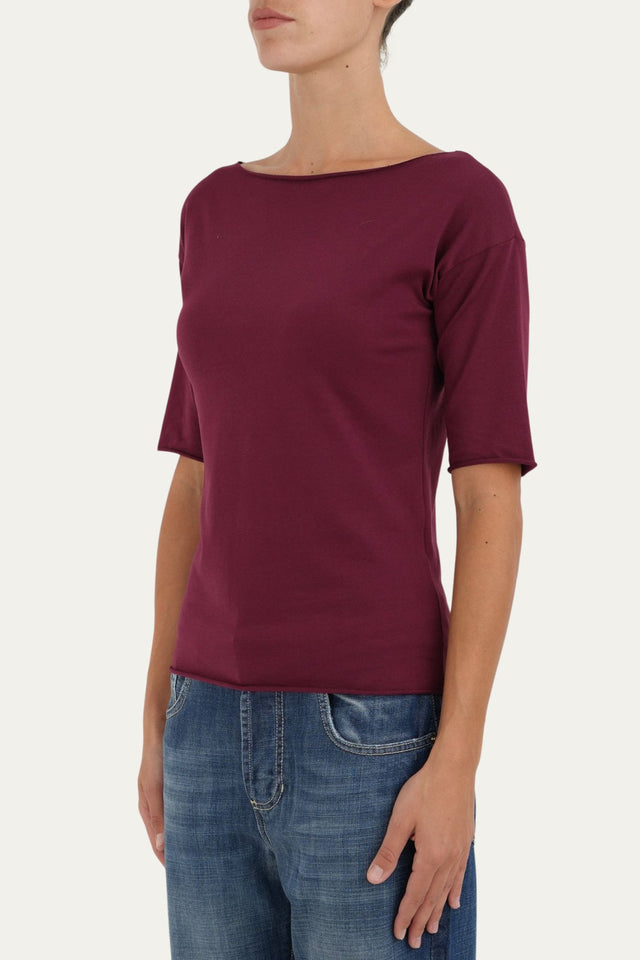 T-Shirt manica 3/4 taglio vivo - Vino