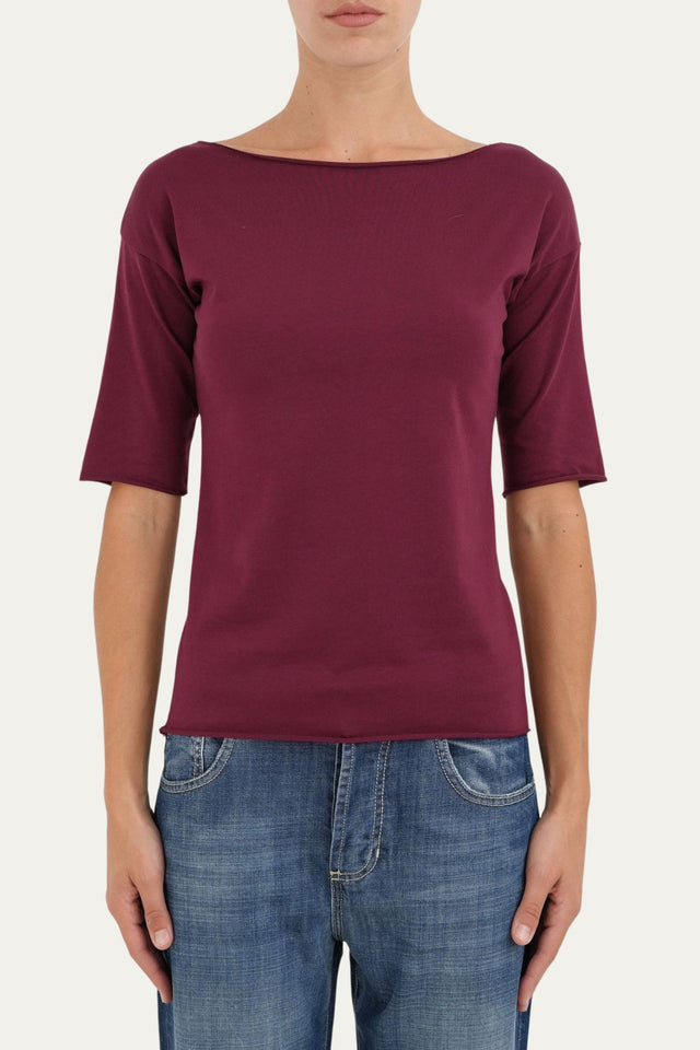 T-Shirt manica 3/4 taglio vivo - Vino