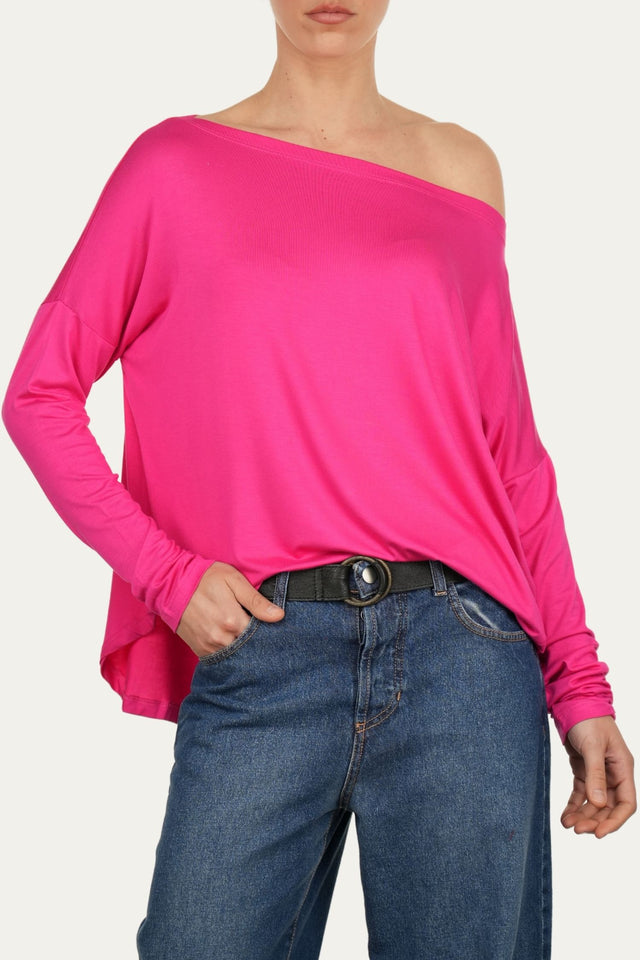 Maglia scollo barca spalla scesa Viscosa - Fucsia