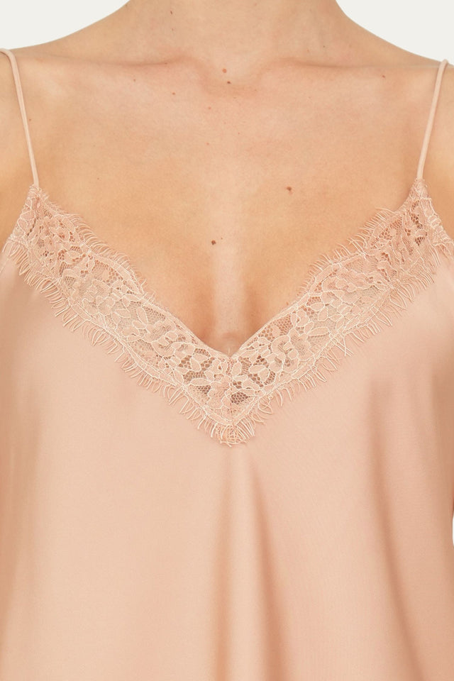 Top raso con pizzo a V - Nude