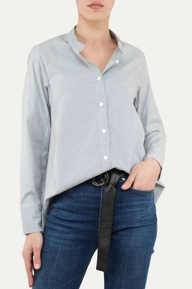 Camicia collo coreano righe - Grigio