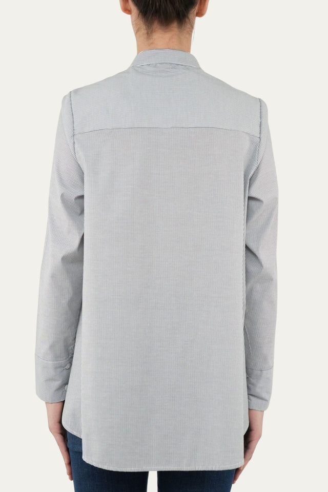 Camicia collo coreano righe - Grigio