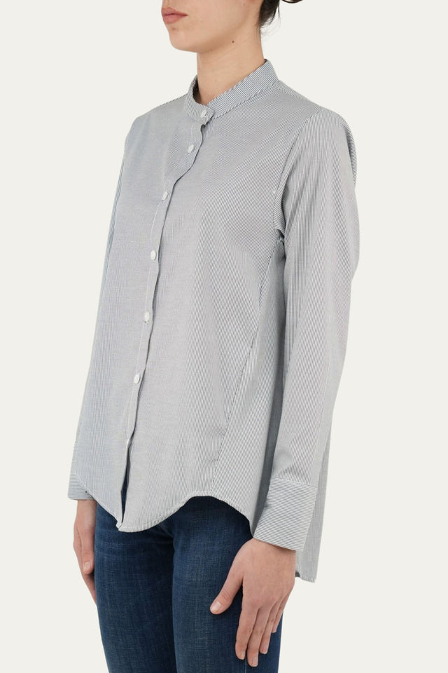 Camicia collo coreano righe - Grigio