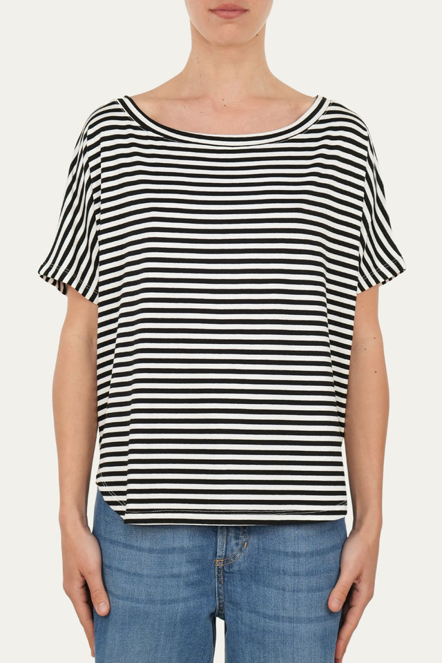 Maglia scollo barca spalla scesa corta righe Florida - Nero