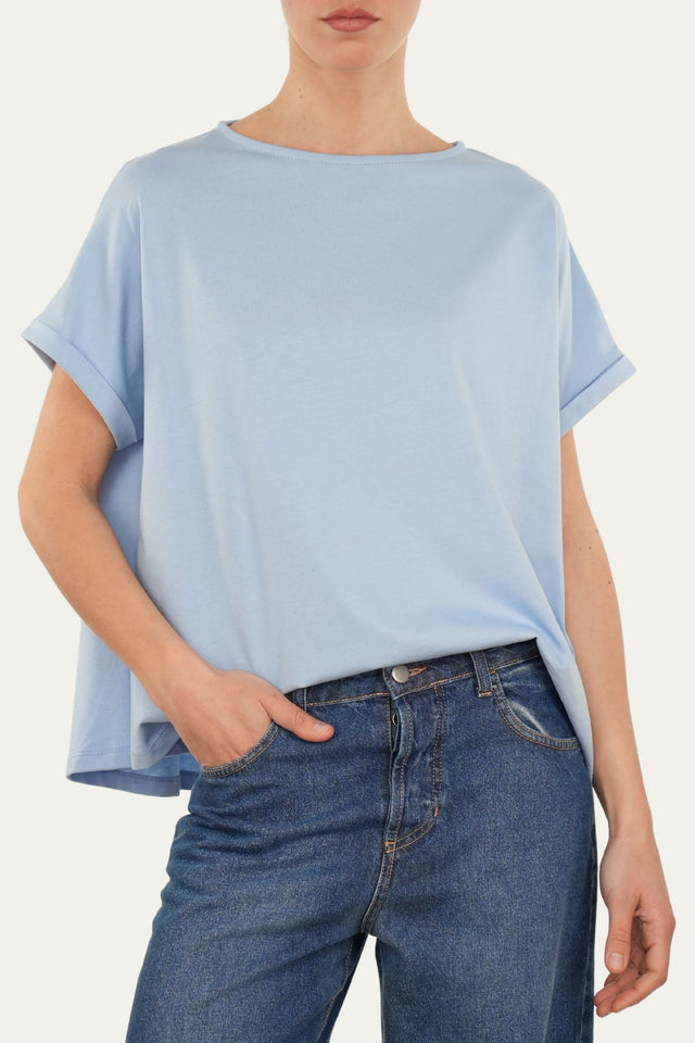 T-shirt a barchetta cotone - Celeste Pastello
