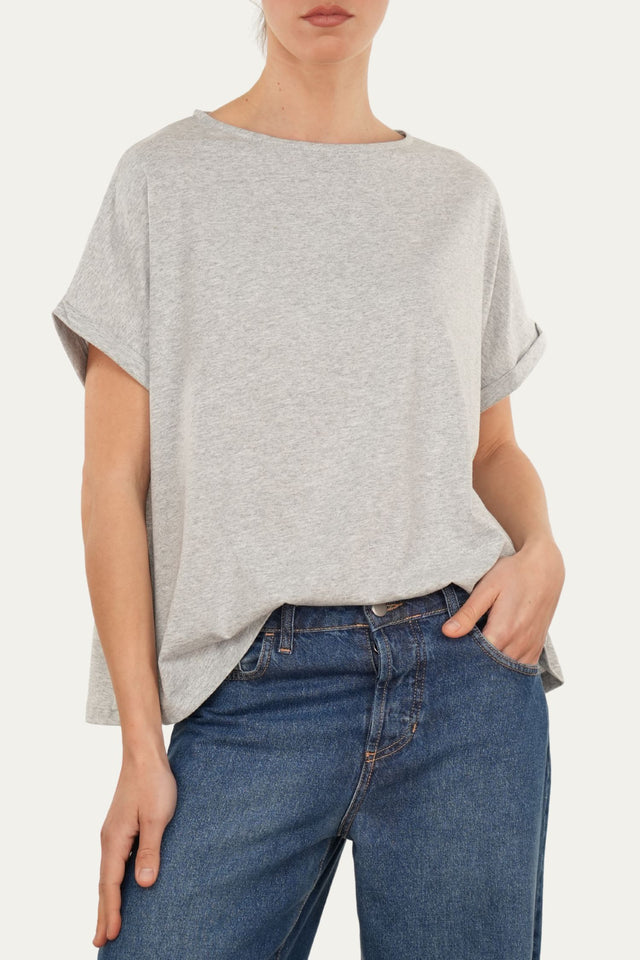 T-shirt a barchetta cotone - Grigio Chiaro