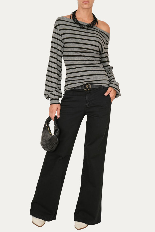 Pantalone palazzo LIA cotone gabardina - Nero