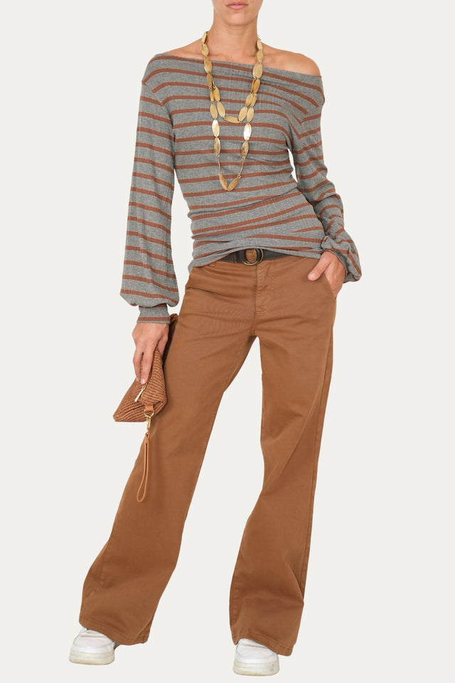 Pantalone palazzo LIA cotone gabardina - Cammello