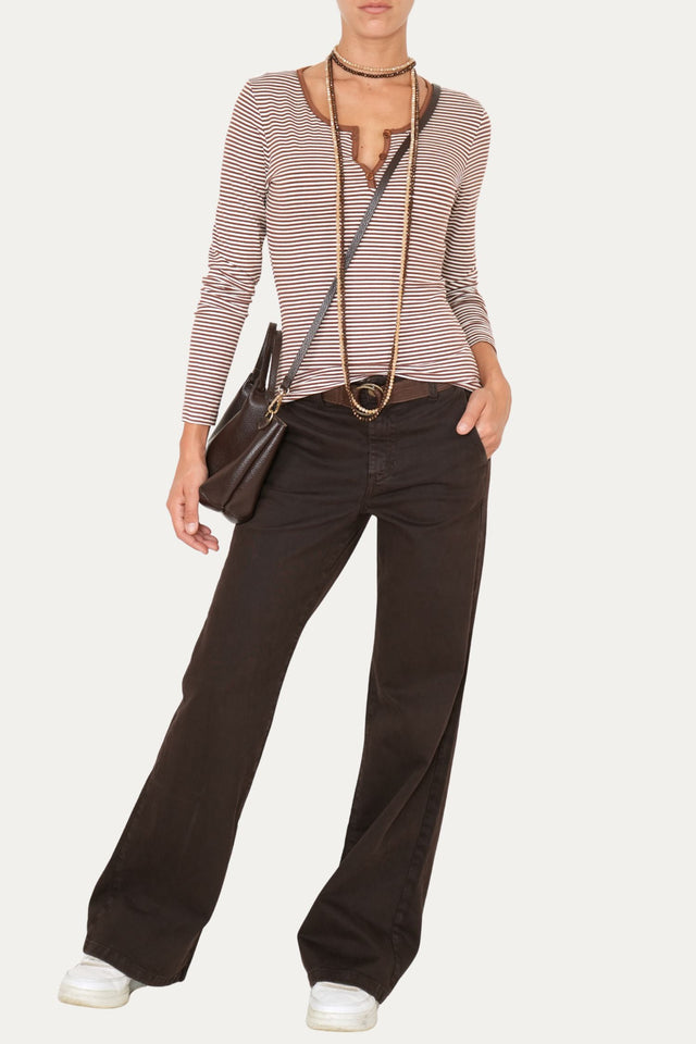 Pantalone palazzo LIA cotone gabardina - Moro