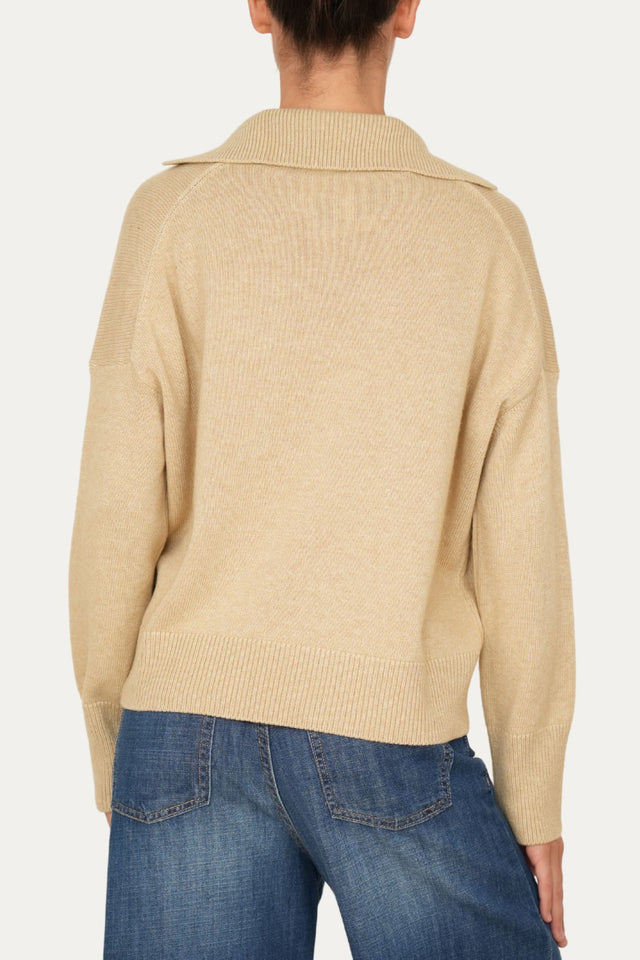 Maglia POLO a costine misto cashmere - Grano