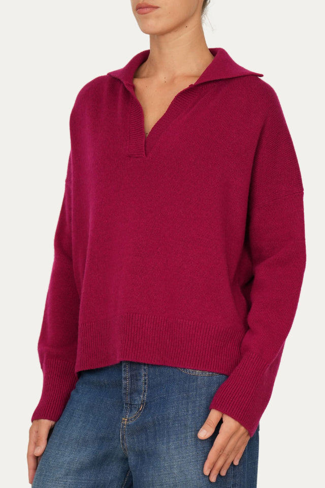 Maglia POLO a costine misto cashmere - Ciclamino