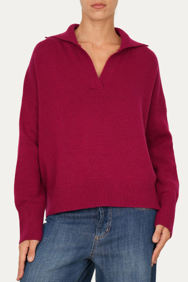Maglia POLO a costine misto cashmere - Ciclamino