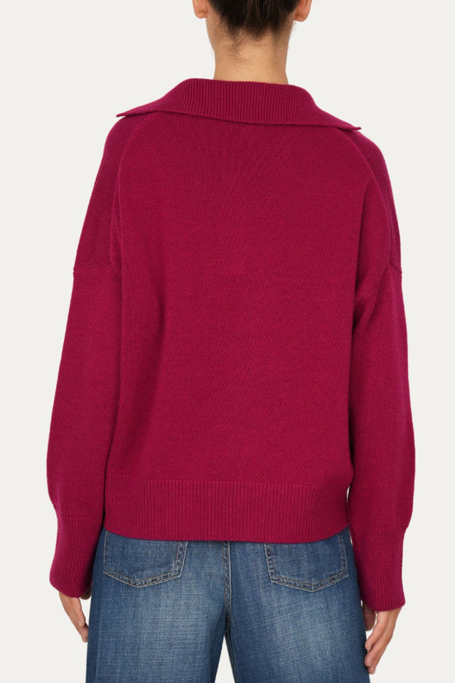 Maglia POLO a costine misto cashmere - Ciclamino